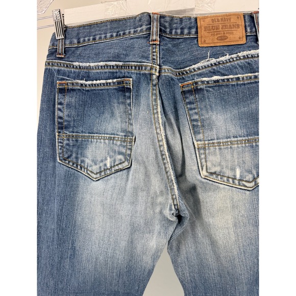 Vintage Y2K Old Navy Jeans Mens 31x30 Straight Cut Blue Distressed Medium Wash - Picture 5 of 13